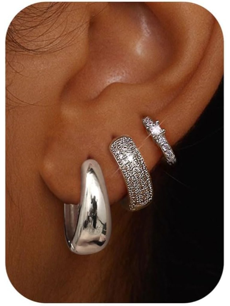 Small Silver Plated Chunky Hoop Earrings For Women Hypoallergenic